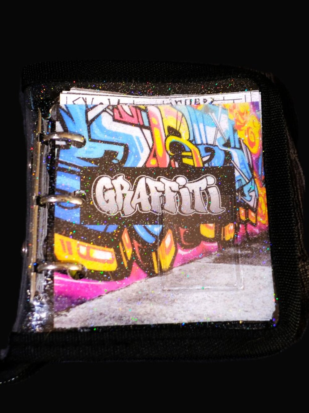 Mini Coloring Book & Pencil Set, Graffiti, Handmade, 3 ring binder, zipper, fun